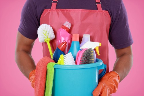Protective gloves and safety gear used during carpet cleaning work